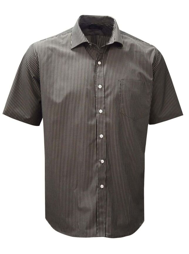 K203 Mens Stripes S/S Shirt – Charcoal/White