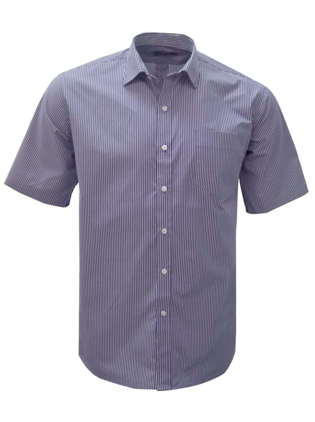 K204 Mens Stripes S/S Shirt – Blue/Charcoal