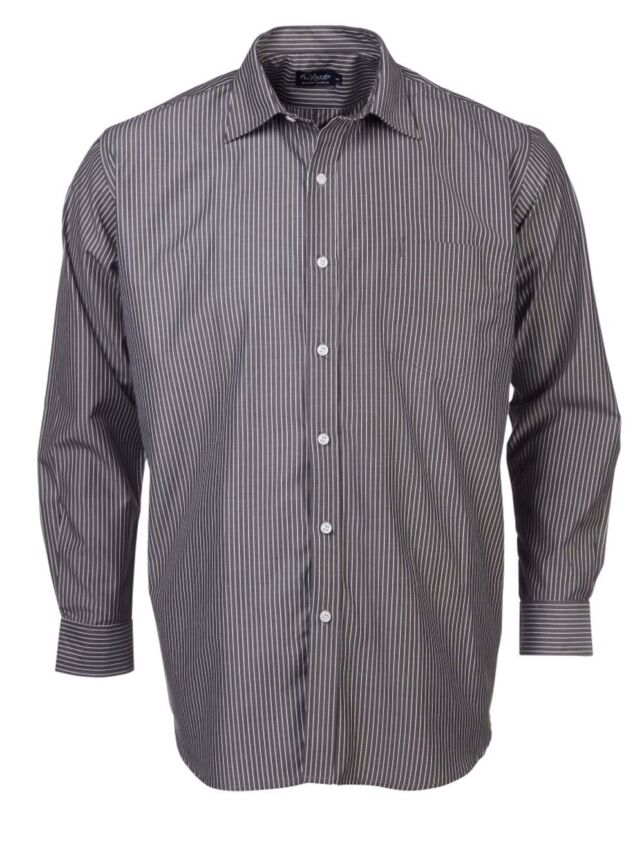 K203 Mens Stripes L/S Shirt – Charcoal/White