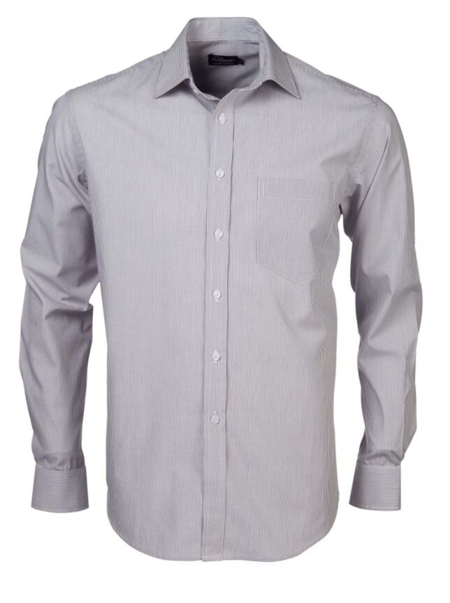 Mens Fine Stripe K218 L/S Shirt – Blue/Grey
